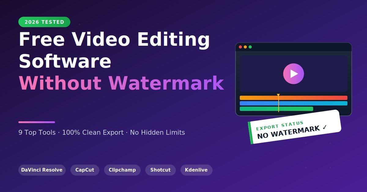 Free video editing software without watermark — DaVinci Resolve, CapCut, Clipchamp and 6 more tested in 2026