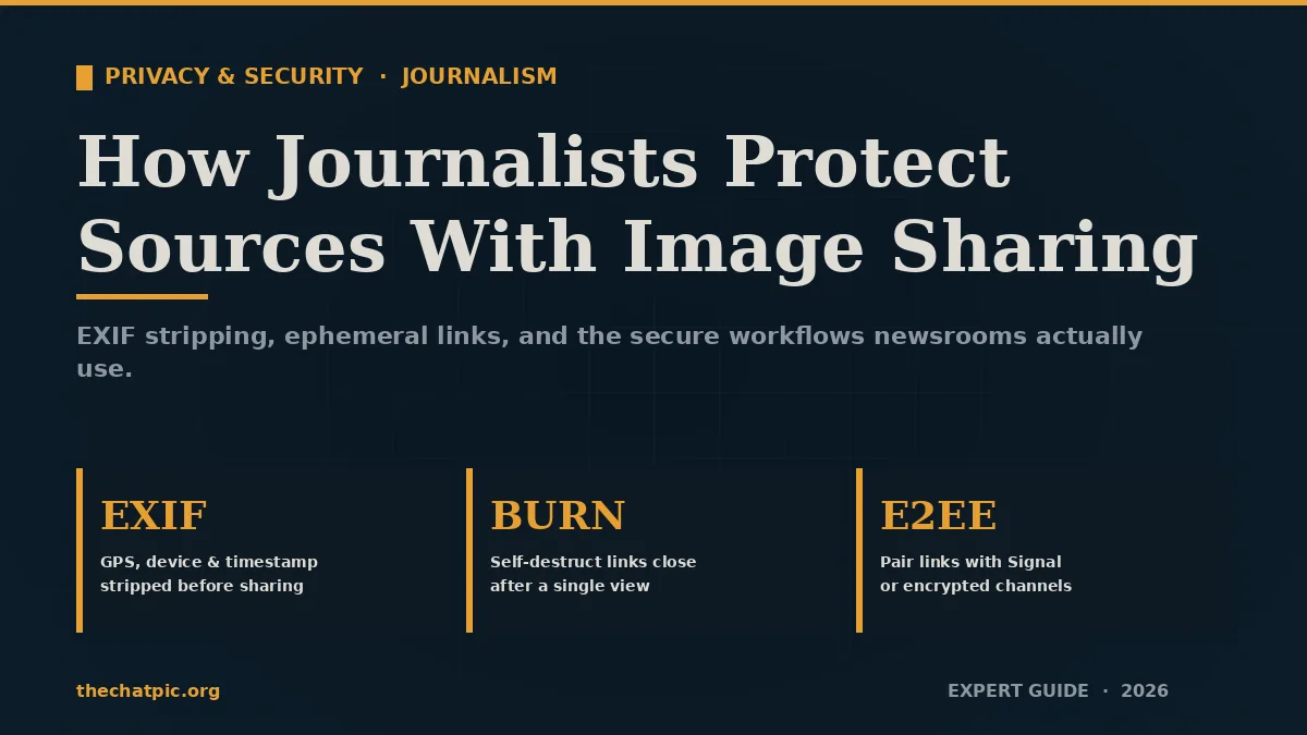 How journalists protect sources with image sharing — EXIF, self-destruct links, and encrypted channels guide.