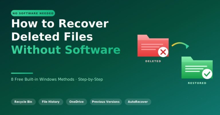 How to recover deleted files without software on Windows — 8 built-in methods showing deleted file restored